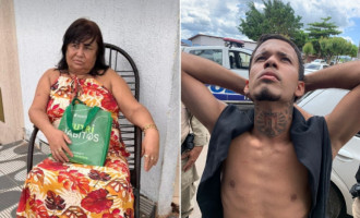 Dona Raimunda Góis dos Santos e o neto, principal suspeito pelo crime.