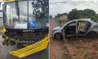 Imagens de câmera de segurança flagraram o momento da colisão; carro ficou completamente destruído