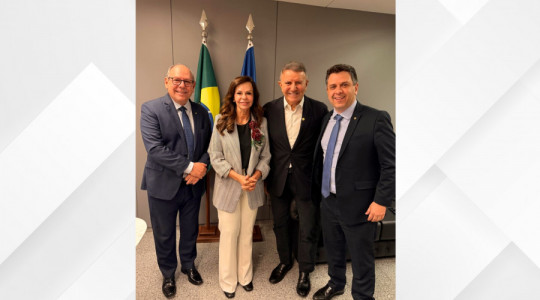 Senadora Professora Dorinha (União), Ronaldo Dimas e deputado federal Tiago Dimas durante encontro em Brasília